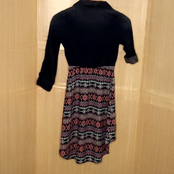 Paper Doll Girl's Mixed Material Denim Silky Southwestern Dress 7 - Picture 2 of 6